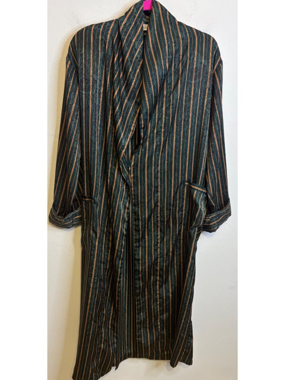 VTG Y2K Victoria's Secret Damask Robe Green Gold Satin Belted Pockets XS / S